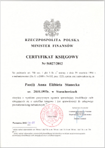 certyfikat Ministra Finansów RP